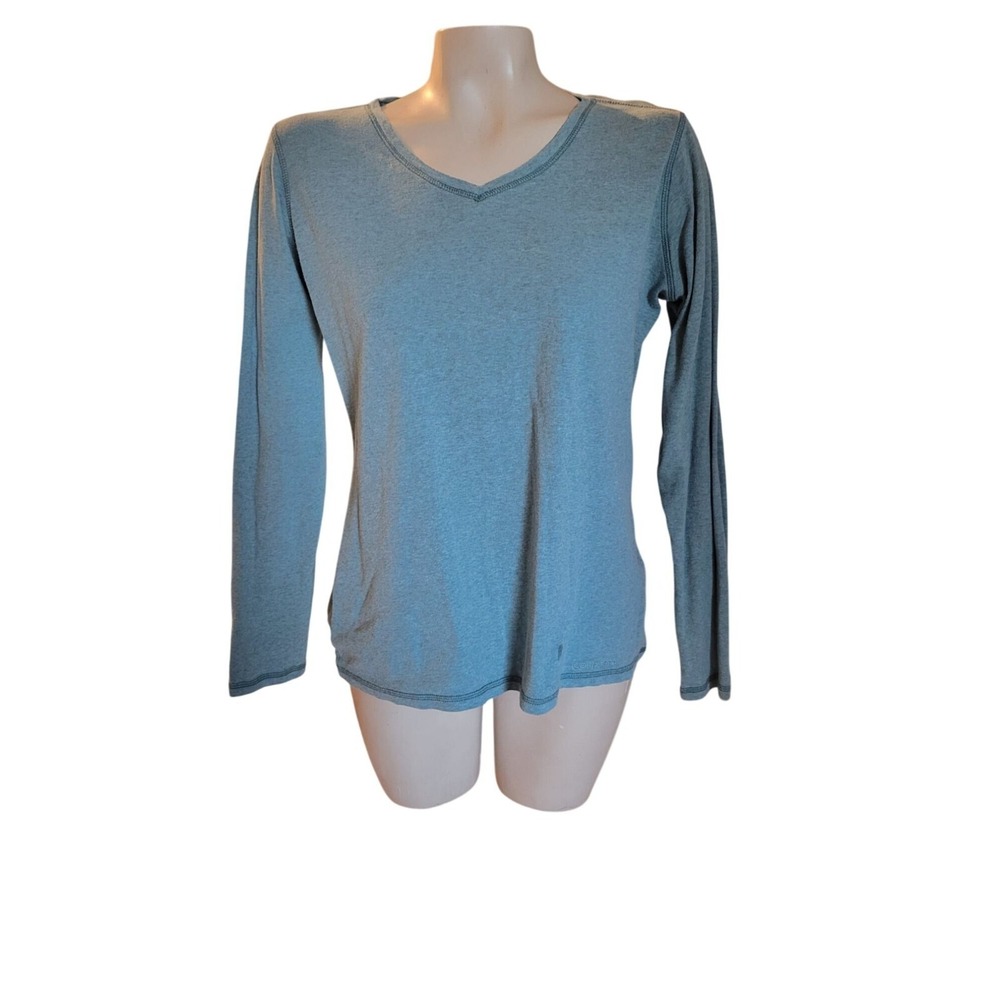 Carhartt Womens Blue Long Sleeve V-Neck Cotton Blend Casual‎ Shirt